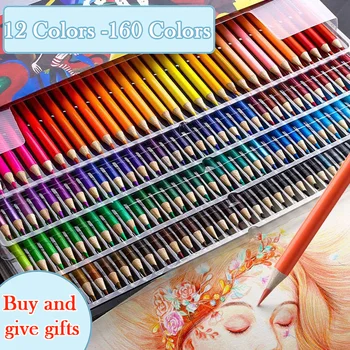 12-160 Цветни маслени Моливи за рисуване, Цветен Набор от Училищната Манга, Професионални пособия за рисуване на скици, молив, Канцеларски материали за дървени въглища