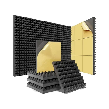 12 Опаковки пирамидална звукоизоляционных пяна дъски и панели с самоклеющимися акустични пенопластовыми панели с висока плътност 12x12x2 инча (черен)