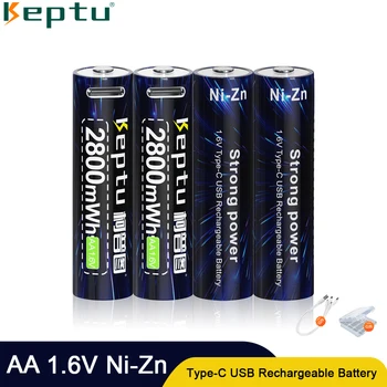 2-8 бр KEPTU 2800mWh 1,6 НА AA Ni-Zn Батерия USB aa Акумулаторни Батерии за цифров фотоапарат, Играчки + Подарък кабел Type-C