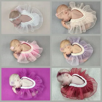 2 предмета, реквизит за снимки на новородени, дрехи, перлена рокля за момиченца + лейси превръзка на главата, комплект детски балетен рокли, аксесоари за студийната стрелба