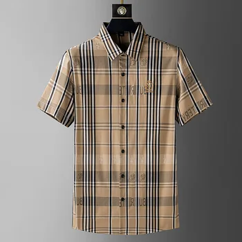 2023 лятна нова мъжка риза в клетка с къс ръкав, тънка модерна риза в клетката, без да гладене, мъжки удобна, дишаща мъжка риза