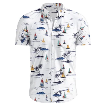  2023camisa hawaiana hombre Нова мъжка риза Aloha с принтом кокосовата палма, мъжки ежедневни социални копчета за ръкавели, ризата с къс ръкав S-5XL