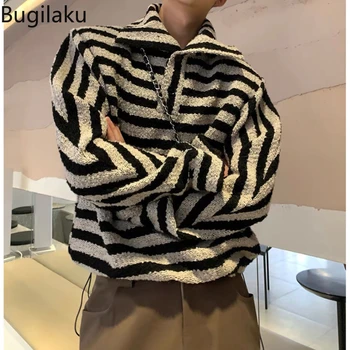 Bugilaku в есенно-зимната шарени трикотажная ризата в тон в лениво стил, пуловер с висока воротом, мъжки и женски свободен ден за ден топ