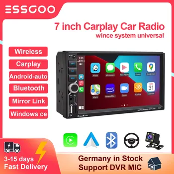 ESSGOO 1Din MP5 Плейър Авто Радио Carplay Android Auto Авторадио Стерео 7-Инчов Сензорен Екран, Bluetooth Универсален Мултимедиен Плеър