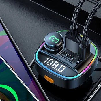 Автомобилен Bluetooth Хендсфри 5,0 Mp3 плейър с Fm Трансмитер Mp3-Модулатор Плейър Аудиоприемник Pd/qc3.0 Бързо зареждане на 12-24 В комплект за Кола