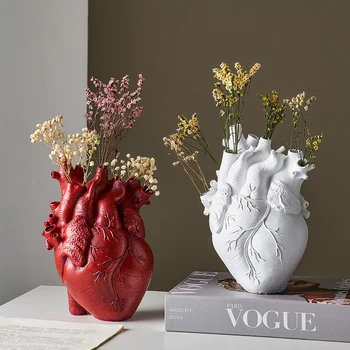 Анатомический саксия във формата на сърце от смола, Ваза във формата на сърце, Контейнер за сухи цветя, Вази, саксии, Скулптури във формата на сърце, саксия, Украса за дома