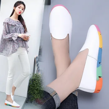 Дамски малки бели обувки 2023, Пролетно-есенна новост, Ежедневни универсална спортни обувки на плоска подметка с остри пръсти и мека подметка