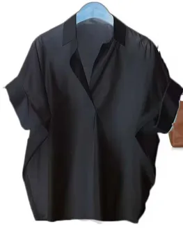 Дамски Черна и Бяла Свободна блуза с крила на прилеп, Ризи с къс ръкав, Летни Дамски Луксозни тънки блузи GGFS-03