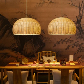 Декоративна полилей от ратан ZK50, Сплетен Бамбук Лампа от ратан, Ресторант, Спалня, Лампи в китайски стил E27
