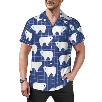 Ежедневни ризи в Скандинавски стил с животни, плажна риза с принтом бяла мечка, Лятна реколта блузи с шарките на Човек, голям размер 4XL
