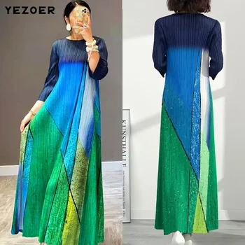 Елегантна женствена рокля YEZOER с цветен блок, Дълги рокли с кръгло деколте, Дамски дрехи, 2023, Пролет-лято, SYS29-1