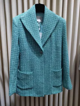 Елегантно палто от висшата мода 2023 подобрен зелен цвят