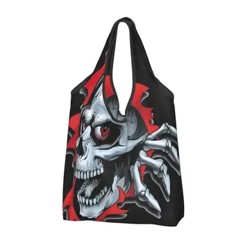Забавен принт, Порванный метален Череп, чанта за пазаруване, преносима чанта за пазаруване, Готическата чанта-скелет