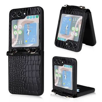 Защитен Кожен калъф за Samsung Galaxy Z Flip 5 5G Flip4 Flip3 Flip5 Flip 3 4 Със Защита от Падане, Противоударная Чанта за Телефон