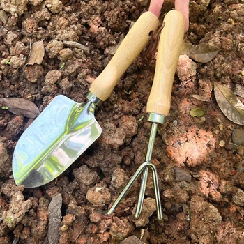 Комплект градински инструменти за ръчно кацане, Мини-Лопата с дървена дръжка, лъжичка за градинарство