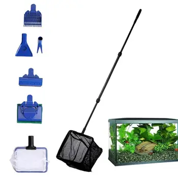 Комплект за почистване на аквариум за Пречистване на аквариума С 6 Аксесоари Аквариум инструменти С Телескопична дръжка мрежата Стъргало за водорасли