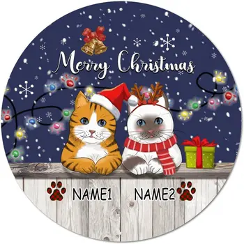 Кръгла метална лидице табела С Имената на котки, Весел Коледен Кръг, венец, Ретро знак на Кръчмата, Носталгия Коледен Метал