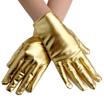 Къси кожени ръкавици за изпълнения На сцена Брилянтната Блестящата Кожа, Готически клуб Ръкавици, Златни, Сребърни Ръкавици за Етикет На Хелоуин