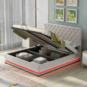Легло-платформа с мека тапицерия за съхранение на неща размер 