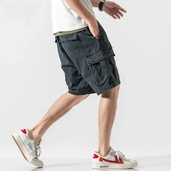 Летни мъжки къси панталони-карго, Свободна работно облекло с директни штанинами, Модерен мъжки Ежедневни панталони с джоб по средата