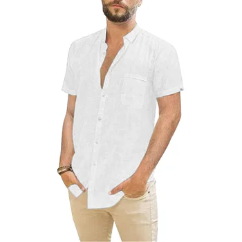 Лидер в продажбите на мъжки ризи с къси ръкави от памук и лен, Летни обикновена риза с отложным яка, всекидневни плажен стил, по-големи размери