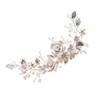 Лоза диадема булката перли елегантна лента за коса прическа на Сватбени цветя, декор бял меден проводник женски
