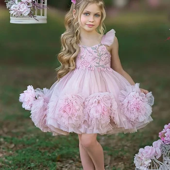 Луксозно рокля с цветя модел за момичета на сватба, Рожден Ден, тюлевые рокли малки принцеси, пищни бебешка рокля за Първо причастие за деца