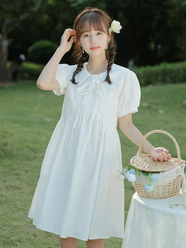 Лятото Женствена рокля в Корейски стил 2023, Ново Френско Сладко Свободно рокля за кукла с къс ръкав
