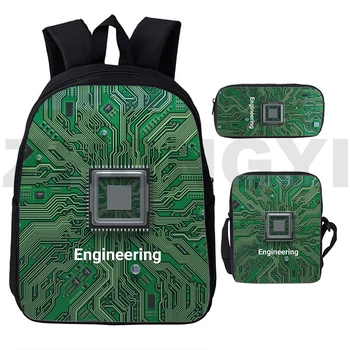 Модерна печатна платка, електронен чип, 3D принт, 3 бр./компл., ученически чанти, раница за лаптоп, наклонена чанта на рамото, молив случай