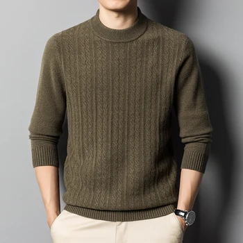 Мъжки Пуловер от 100% вълна 2023 Есен-Зима, Мъжки Мек Вълнен Пуловер