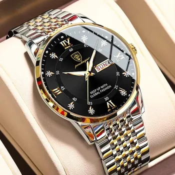 Мъжки часовник, напълно автоматични механични бизнес висококачествени мъжки часовници, водоустойчиви маркови часовници с двойно календар, мъжки