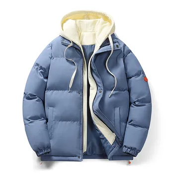 Мъжко есенно-зимни однотонная яке с цип, с отворени и двойни странични джобове, Дебела топло зимно яке за бременни, мъжки плътни зимни палта