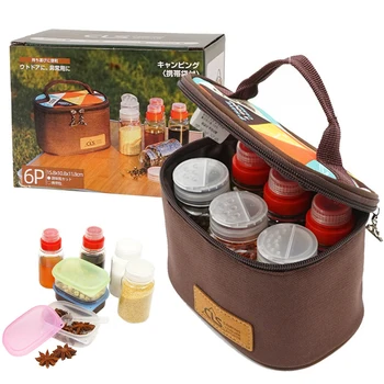 Набор от чанти за съхранение на Къмпинг и пикник С бутилка за подправки, банки за подправки, Водоустойчива чанта за барбекю, на набор от кухненски прибори, кухненски инструменти