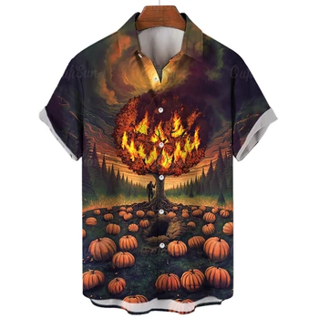 Нова мъжка риза на Хелоуин, hoody за плажната парти с 3D принтом тиква, висококачествени мъжки дрехи, уличен дизайн топ с къс ръкав