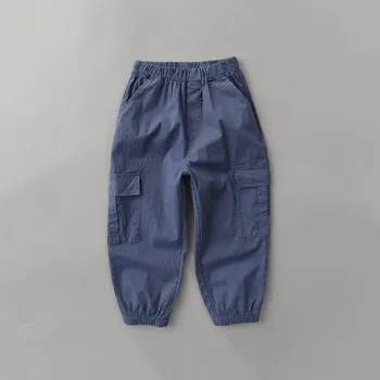 от 2 до 8 години, сини панталони-карго за момчета, модни марка детски дрехи, обикновен панталон, детски свободни зреещи в корейски стил