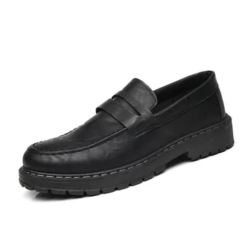 Пролет-есен Мъжки Кожени обувки в Британския Стил, Ежедневни Лоферы на равна подметка, Младежта универсална Обувки за Почивка, за най-добър мъжки обувки