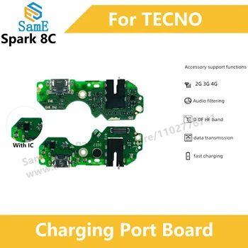 С подкрепата на IC бързо зареждане за Tecno Spark 8C KG5 USB докинг станция, зарядно устройство, порт кабел за зареждане на порт таксите гъвкав кабел
