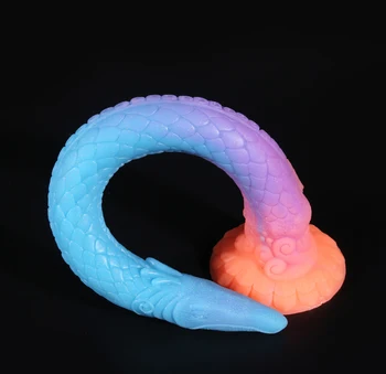 Сверхдлинный анален вибратор от нежна запушалка, цветни вибратори с изображение на дракон за жени, секс-играчки, Мека анален накрайник с вендузата, анален накрайник