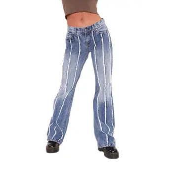 Секси дънки за жени с ниска талия, разкроена дънки с класически широки джинсовыми панталони Do old, модерни улични дънки за снажен момичета
