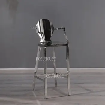 Скандинавски бар стол Модерен Стол със сребърен гръб от неръждаема стомана, Табуретка с високи Крака, мебели Креативен дизайн, стол, Бар стол, Кухня Z