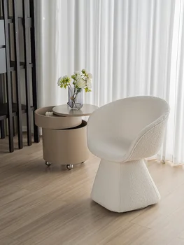 Скандинавски Дизайн Въртящи се Столове за Грим, Лека Луксозно обзавеждане за хол, Кафе стол с облегалка, Домашен кът стол от кашмир агне