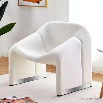 Столове За всекидневна Скандинавски Дизайн Единична стол за почивка от бялата овча вълна, разтегателен раци за интернет-знаменитост, столове за спалня с акцент