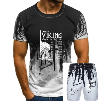 Тениски големи размери World Tour Of Vikings за мъже, готина модерна мъжка риза с принтом вода с къси ръкави, Реколта дрехи