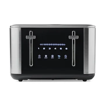 Тостер Farberware със сензорен екран на 4 резена, тостер от неръждаема стомана и черен цвят, машина за приготвяне на топли сандвичи