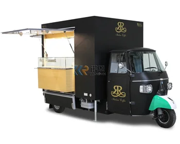 Триколка мотор Ape High Square Box, електрически камион за превоз на храна, кафе ремарке, уличен мобилен бар, количка за сладолед с колела