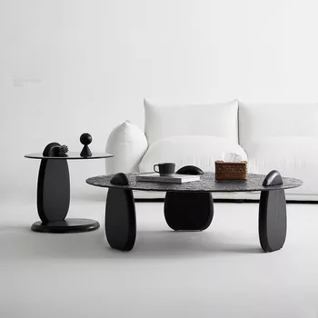 Уникална масичка за кафе за всекидневната от съвременния дърво, масичка за кафе от скандинавския Стъкло, Италиански черен цвят маса със стъклен плот Mesa Table XS