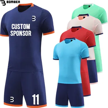 Футболна фланелка от 2 части за мъже и деца, бързосъхнеща лятна тренировочная дрехи с къс ръкав на поръчка, Комплект футболна форми на детска мъжкия отбор
