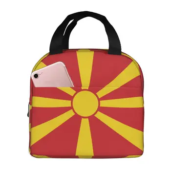 Чанта с флага на Северна Македония, чанта за обяд за мъже, жени, деца, Портативен хладилник, термосумка, Офис работа, в Училище, на Пикник, на Плажа, Къмпинг